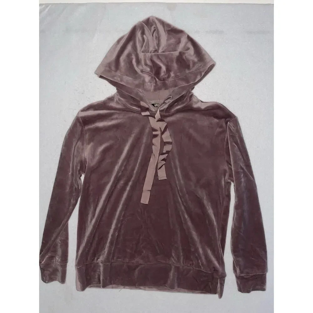 Peyton Jensen Pink Velour Long Sleeve‎ Pullover Hoodie Size XS Rose Y2K Velvet
